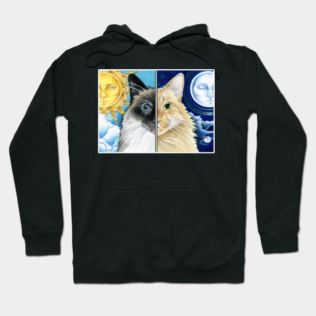 Sun and Moon Cats - White Outlined Version Hoodie by Nat Ewert Art